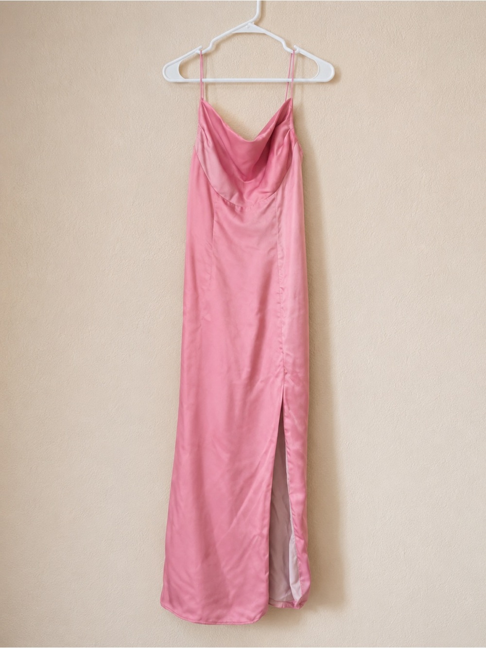 Peter Lai Vintage Pink Satin Cowl Neck Maxi Slip Dress 100% Rayon Made in USA